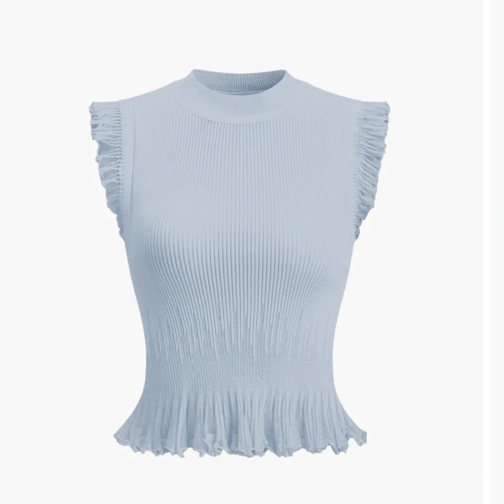 Light Blue Ribbed Knit Ruffle Set - Picture 5 of 8